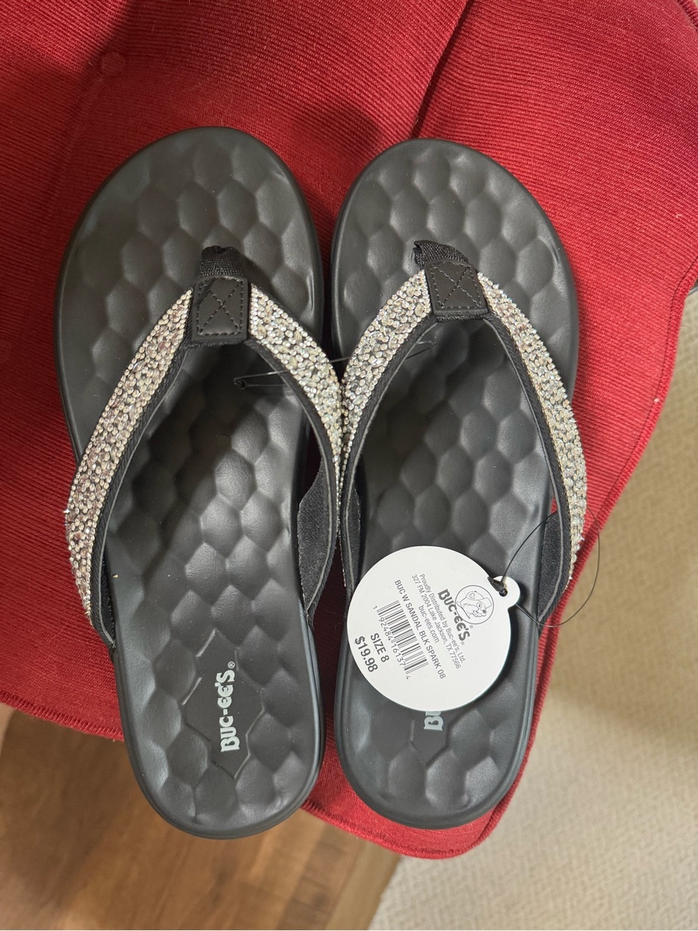Black Rhinestone Flip Flop Sandals by Buc-ees